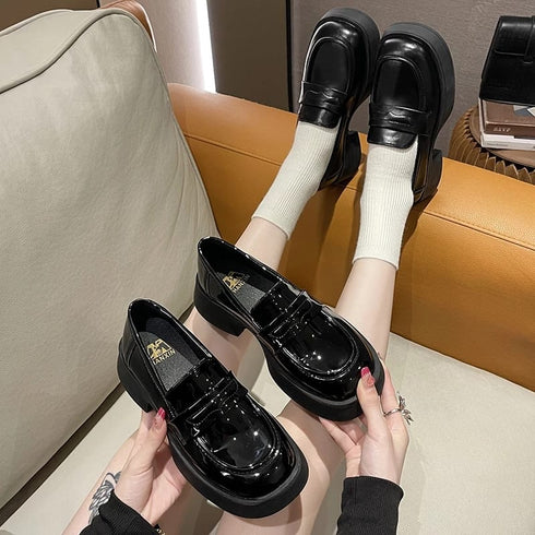 Pu Leather Round Toe Chunky Platform